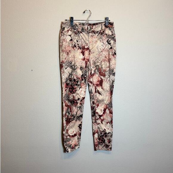Chico's Platinum jeans pink brown floral & lace pattern jeggings  Sz 1 US 8 - Picture 2 of 7